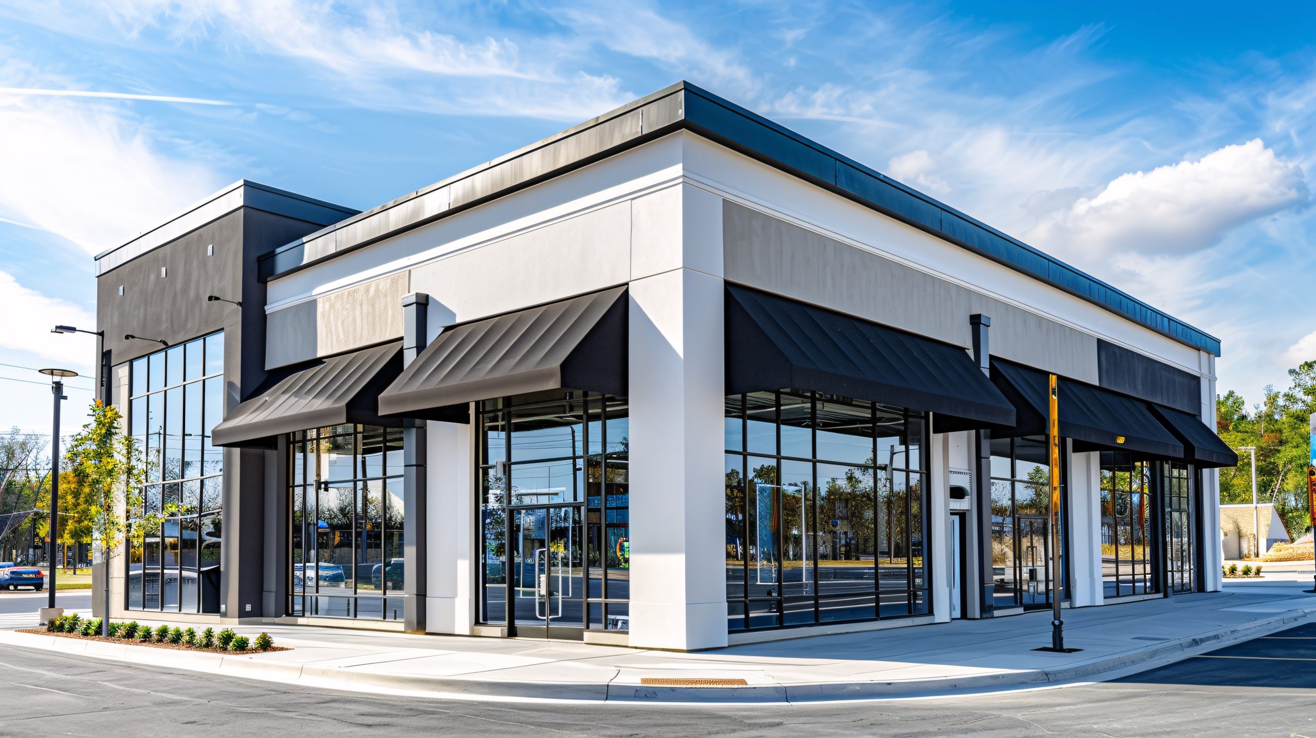 Prime commercial space for sale or rent in a versatile mixed-use building with storefront and awning.